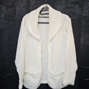 Vintage Anthony's Classic White Cardigan Open Front Sweater M Shawl Neck Preppy